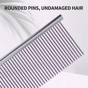 Professional stainless steel pet grooming comb with rounded teeth for cats and dogs