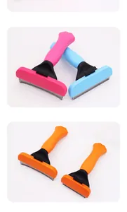 Herramientas profesionales de peluquería para mascotas en color rosa azul y naranja