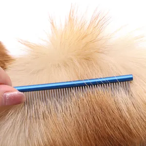 Professional blue stainless steel pet grooming comb for dogs and cats deshedding and detangling