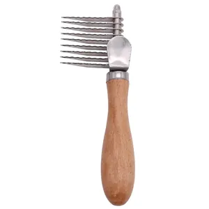 Professional Pet Grooming Comb Wooden Handle Stainless Steel De-matting Tool For Dogs Cats Undercoat De-shedding Rake Brush