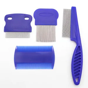Blue Pet Flea Comb Set For Dogs And Cats Professional Stainless Steel Fine Tooth Grooming Combs For Removing Lice Fleas And Floating Hair