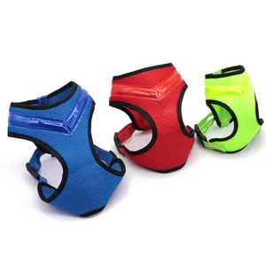 Breathable LED glowing dog harness set shown in blue red and neon green colors