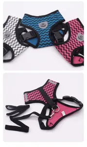 Detailed view of breathable vest-style pet harness with zigzag pattern and durable leash set.