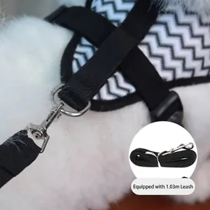 Black and white chevron pet harness vest with 1.03m matching leash for small pets
