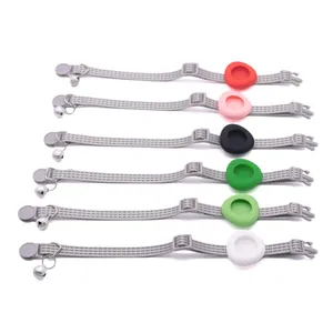 Set of 6 adjustable nylon cat collars with colorful silicone AirTag holders and bells