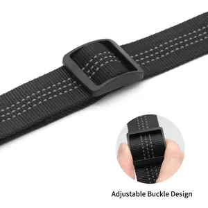 Laisse pour chien en nylon noir avec coutures réfléchissantes et boucle réglable robuste
