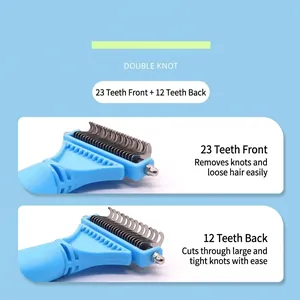 Double-sided pet de-matting comb for dogs and cats with 12 and 23 stainless steel teeth