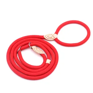 Red heavy duty braided P-rope dog leash with leather accents for large dogs anti-pull comfort