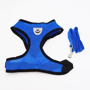 Ademend blauw mesh hondentuigje en riemset voor kleine honden, veststijl ontwerp