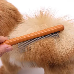 Professional wooden handle pet flea comb for effective dog grooming and deshedding
