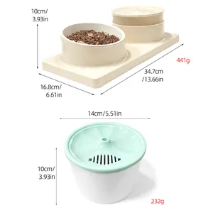 Set ciotola per gatti e fontana d'acqua automatica 2-in-1 con dimensioni metriche