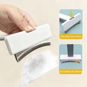 Professional curved pet deshedding brush with one-click hair release feature for cats and dogs