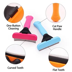 Cepillo profesional para mascotas con mango de pata de gato y limpieza con un clic