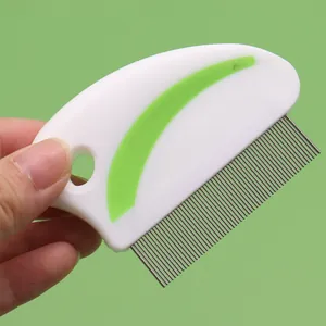 Professional stainless steel flea comb for cats and dogs, fine-toothed pet grooming tool.
