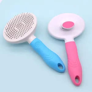 Self-cleaning pet slicker brushes with stainless steel pins for dog and cat grooming