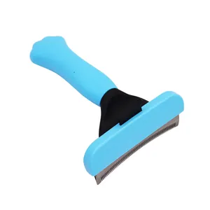 Cepillo de aseo azul para perros y gatos con mango ergonómico para quitar el pelo