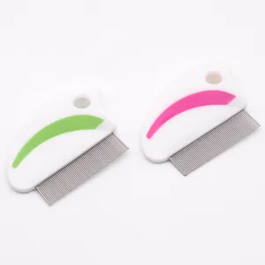 Pair of stainless steel flea combs for cats and dogs with fine metal teeth for grooming