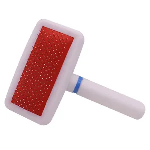 Professional pet slicker brush for dogs and cats with red cushion and white handle