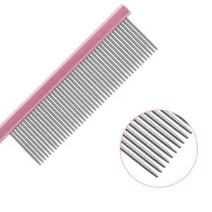 Peigne de toilettage professionnel en acier inoxydable pour chiens et chats, rose