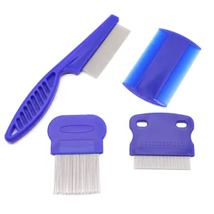 4-piece pet flea comb set with stainless steel teeth for dog and cat grooming