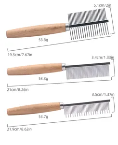 Detailed dimensions and weights of professional wooden handle stainless steel pet combs