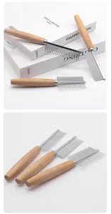 Professional pet grooming steel comb set with ergonomic wooden handles for cats and dogs