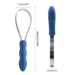 Lama per la muta in acciaio inox per cani con manico blu ergonomico e dimensioni chiare