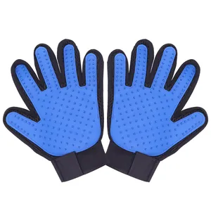 Pair of blue silicone pet grooming gloves for efficient hair removal and massage