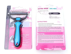 Professional dual-head pet dematting comb in retail packaging for dogs and cats grooming.