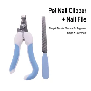Professional blue pet nail clipper and metal file set for dogs and cats grooming needs