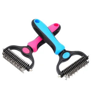 Professional double-sided pet de-matting comb and grooming rake for dogs and cats