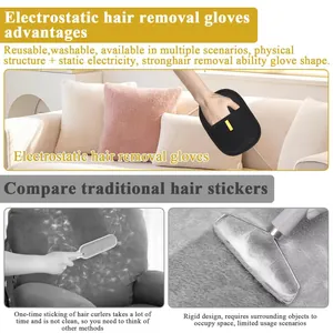 Reusable electrostatic hair removal glove for cleaning pet fur on sofas and fabrics
