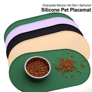 Waterproof Silicone Pet Feeding Mat For Dogs Cats Food Grade Oval Anti-Slip Pet Placemat Easy Clean Bowl Tray