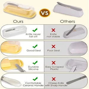 Comparaison d'un beurrier en silicone avec couvercle et couteau à manche céramique