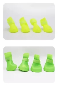 Neon waterproof silicone dog rain boots with adjustable straps for all weather protection