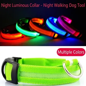 Collier Lumineux LED pour Animaux de Compagnie Chiens Chats Polyester Ajustable Sécurité Nocturne Promenade Lumineuse Chiot Chatton Collier Accessoires