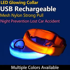 Collier lumineux LED pour chien, rechargeable USB, nylon durable pour sécurité nocturne