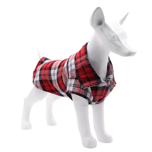 Breathable red plaid pet shirt for small dogs and cats, casual summer puppy clothes