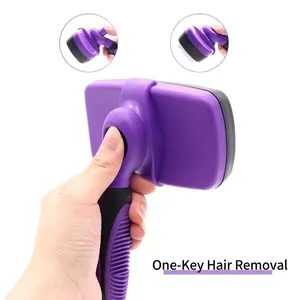 Brosse autonettoyante pour chiens et chats avec fonction de retrait des poils en un clic