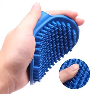 Cepillo de baño y masaje de silicona azul para gatos y perros con cerdas suaves y flexibles
