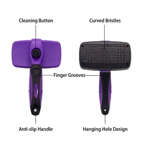 Brosse de toilettage autonettoyante pour chiens et chats avec poignée ergonomique