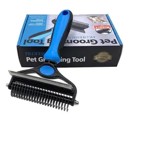 Rastrello professionale 2 in 1 in acciaio inossidabile per la cura degli animali.