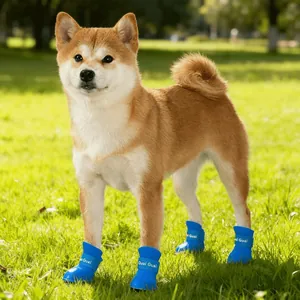 Professional waterproof blue silicone dog rain boots for outdoor walking pet protection