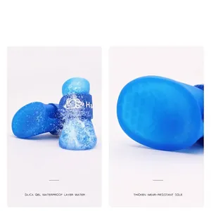 Blue silicone dog rain boots featuring waterproof layer and non-slip thickened sole