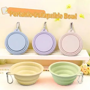 Portable Pet Water Bottle Foldable Silicone Dog Bowl With Carabiner Elevated Stainless Steel Cat Food Bowl Slow Feeder