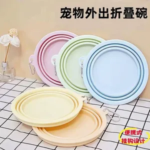 Portable collapsible silicone dog bowl with metal carabiner for travel and hiking