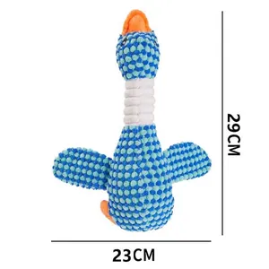 Gedetailleerde afmetingen van de blauwe pluchen gans voor honden, 29 cm bij 23 cm