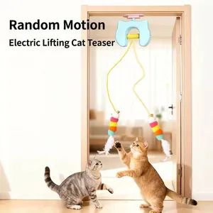 Juguete automático eléctrico para gatos con plumas de colores para montar en el marco de la puerta.