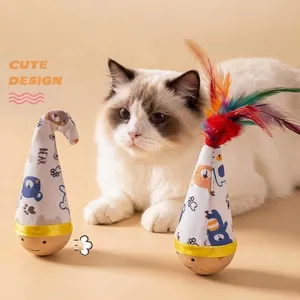Duurzaam interactief katten-tuimelspeelgoed met kleurrijke veren en schattige berenprints