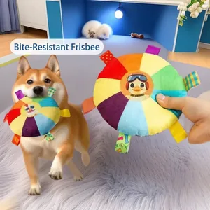 Kleurrijk pluche frisbee-speeltje voor honden met een schattig eendenpatroon en tabs